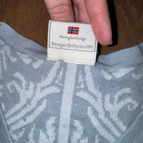 Dale of Norway Jacquard Blue and White Cardigan 100% Cotton Size M - Picture 6 of 7